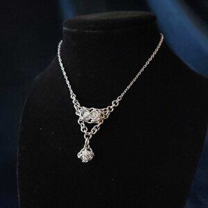 Gothic medieval silver necklace with a small silver chain